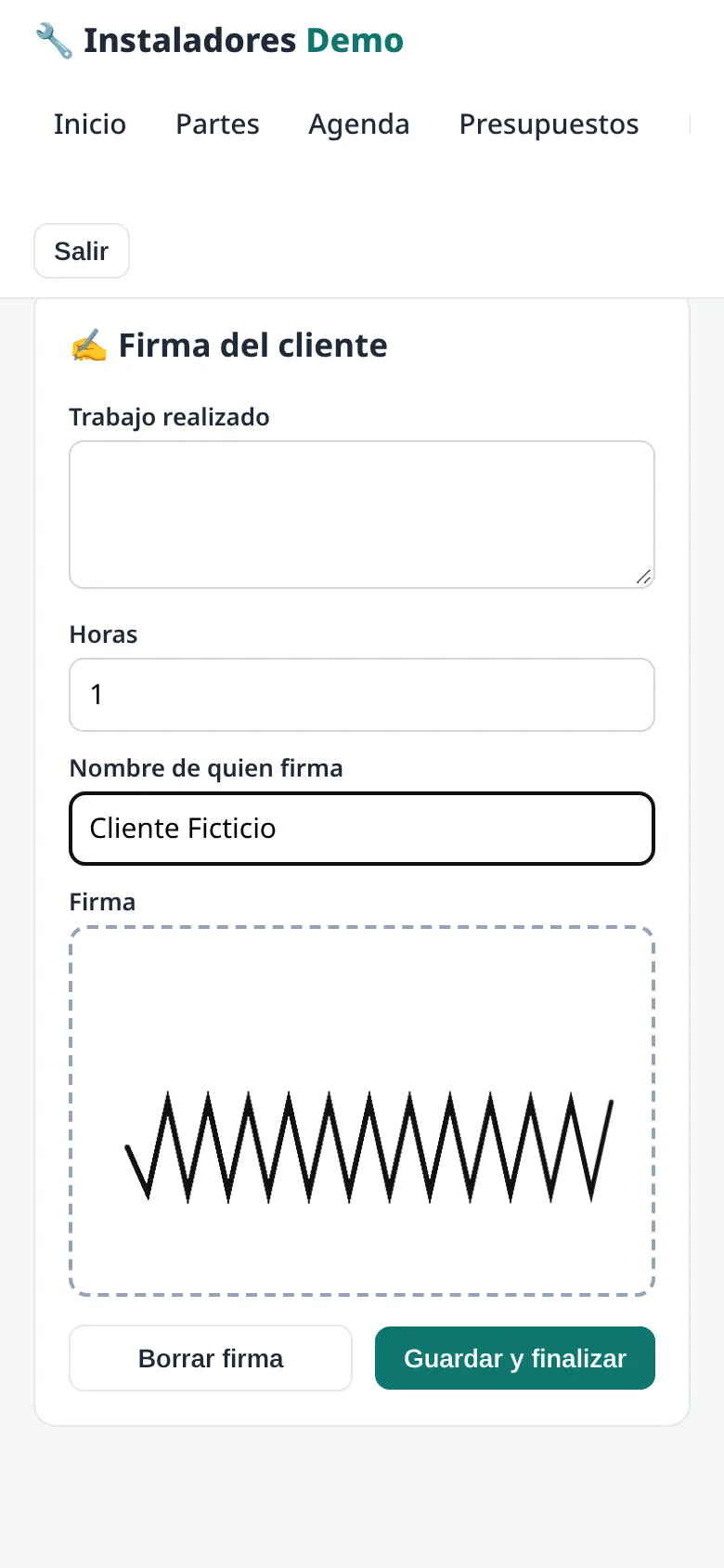 Firma del cliente en el móvil