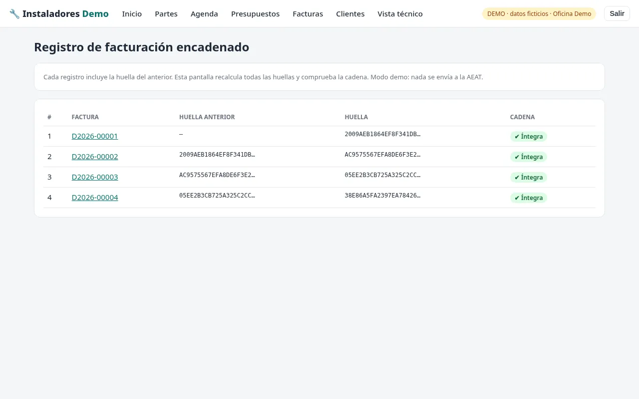 Registro de facturación encadenado